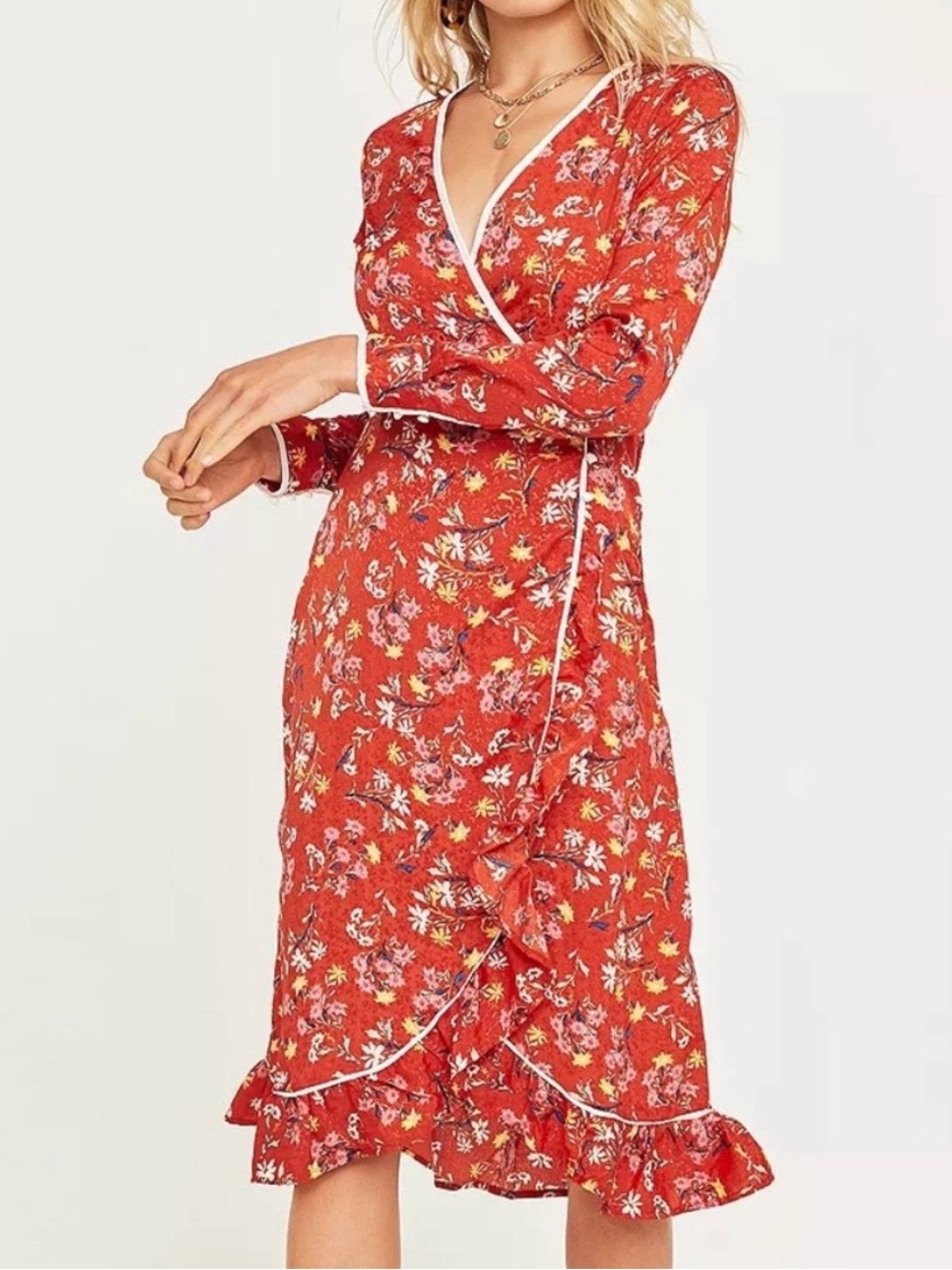 Free People Covent Garden Red Floral Wrap Dress Size 10